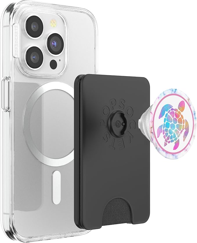 Kimique Rainbow Watercolor Turtle PopSockets Adhesive PopGrip for Smartphones with Smooth Hard Plastic Cases - Black Multicolor