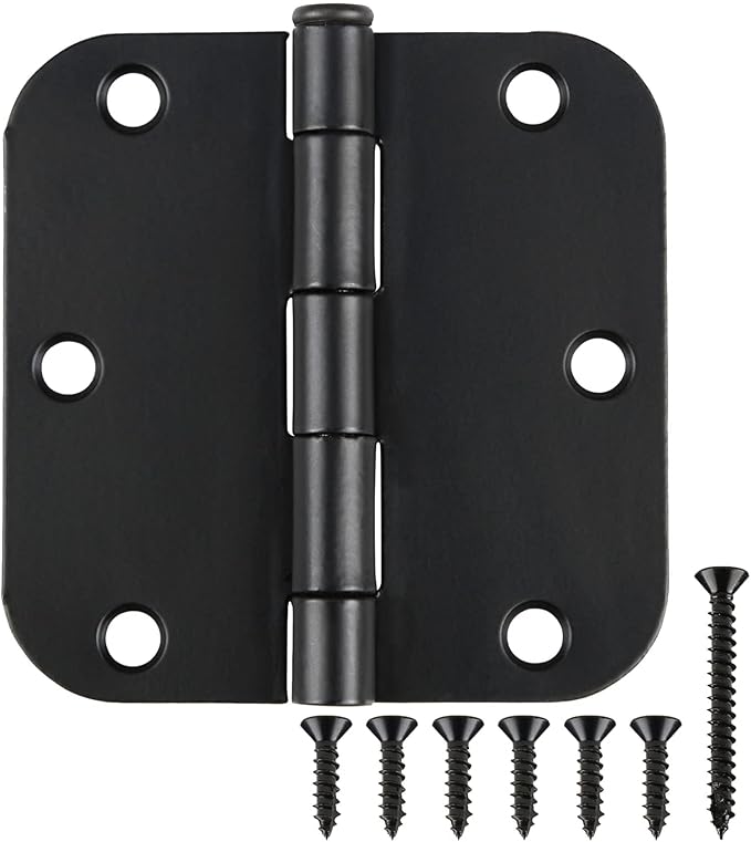 24 Pack Matte Black Door Hinges 3.5 x 3.5 Inch Interior 3 1/2 Inch Door Hinges for Doors Rounded 5/8" Radius Corners Flat Iron Hinge 3 ½"x 3 ½" Door Hardware Bisagras para Puertas Bedroom Home Decor