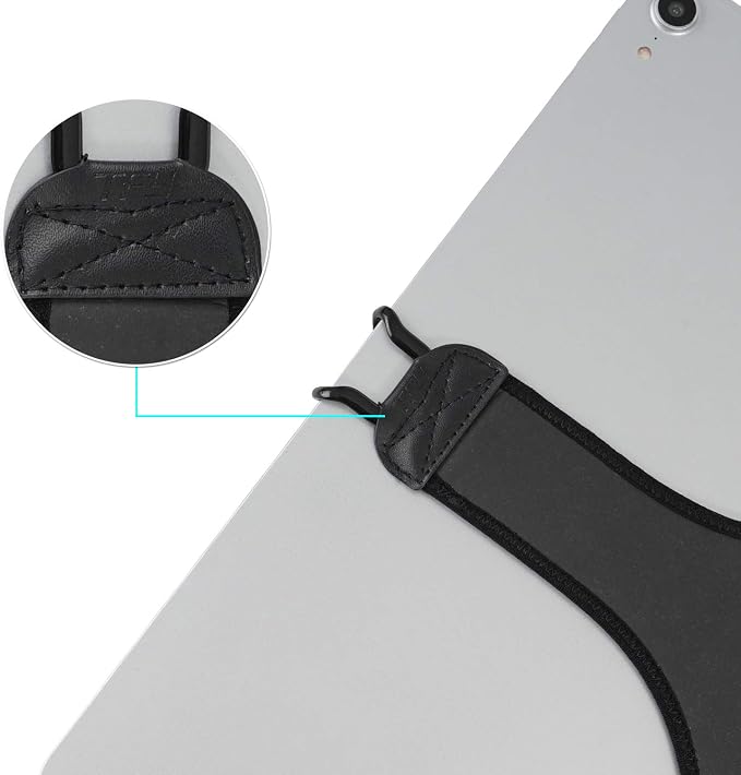 TFY Security Soft PU Hand Strap Holder for Tablets Black | Compatible with iPad pro 12.9 | Anti-drop protection | Works with/without case | Ideal for in-car use