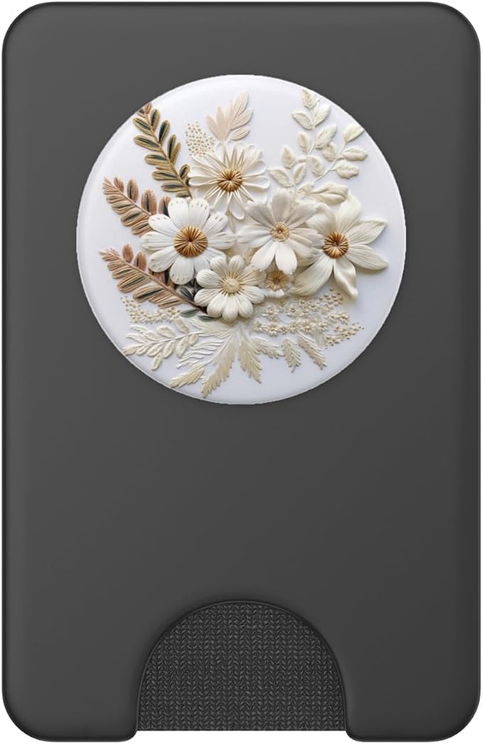 Beige Floral Flower Pattern On White Background PopSockets PopGrip for MagSafe