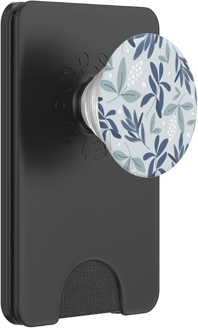 Blue Botanical Foliage &amp White Berry Floral Bud Pattern PopSockets Adhesive PopGrip