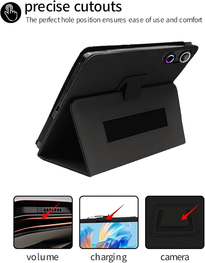 for ROWT A10 Android 10 inch Tablet CaseFolding Stand Protective Cover with Pencil Holder and Wrist StrapFull Protection Premium PU Scratch Resistant(Black)