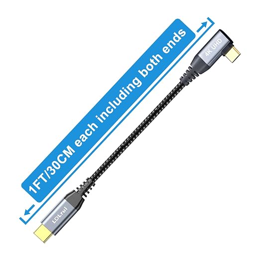 LDLrui 10FT Right Angle USB C Cable 100W PD 20Gbps Data 4K Video | Large Workspaces Commercial Displays Long Distance Routing Flexible Installation Full-Featured USB-C