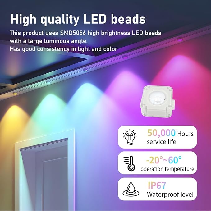 Permanent Outdoor Light,150ft with 100 LED Eaves Lights,Smart RGB Outdoor Lights with 75 Scene Modes,IP67 Waterproof,for Halloween Decorations,Christmas,Party,App and Remote