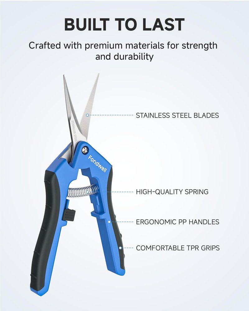 Fondwell 6.5" Pruning Shears Trimming Scissors: 2 Pack Straight & Curved Garden Snips with Micro Tip - Premium Plant Clippers for Precision Cutting