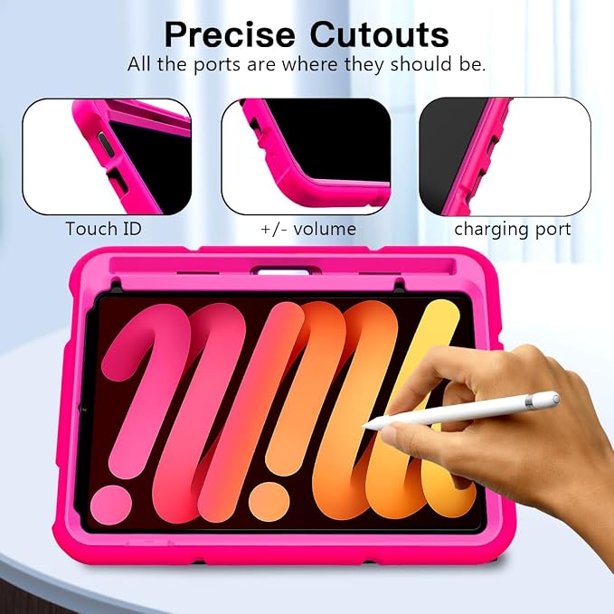 Grifobes Case for iPad mini 7th 2024 (A17 Pro) / Mini 6th Generation 2021 8.3 Heavy Duty Shockproof Cover with Pencil Holder Stand for i Pad Mini 7/6 Gen 8.3 inch Case (Black+Red+Red)