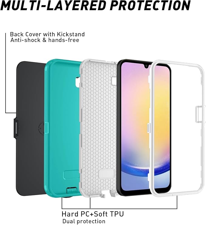 for Samsung Galaxy A17 5G caseA16 5G Heavy Duty casewith A Tempered Glass Screen Protector [Military Grade Protective ] [Shockproof] [Dropproof] [Dust-Proof]for Galaxy A17 / A16(Black)