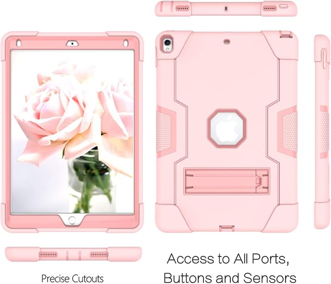 Dteck for iPad Air 3rd Gen (2019) / iPad Pro (2017) Case 10.5 Shockproof Protective Case with Kickstand Hard Plastic Shell 3-Layer Protection Drop Proof Sturdy Rugged Tablet Cover (Aqua+Rose)