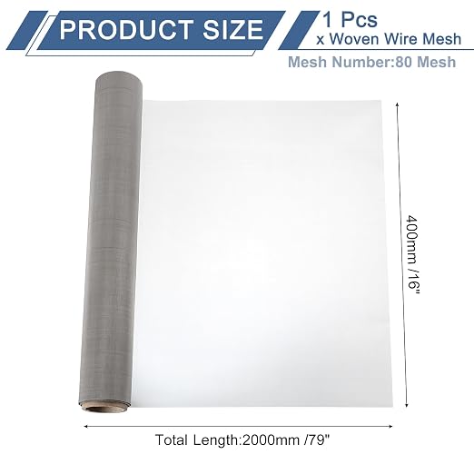 uxcell 80 Mesh 79" x 16" Woven Wire Mesh, 304 Stainless Steel Air Vent Filter