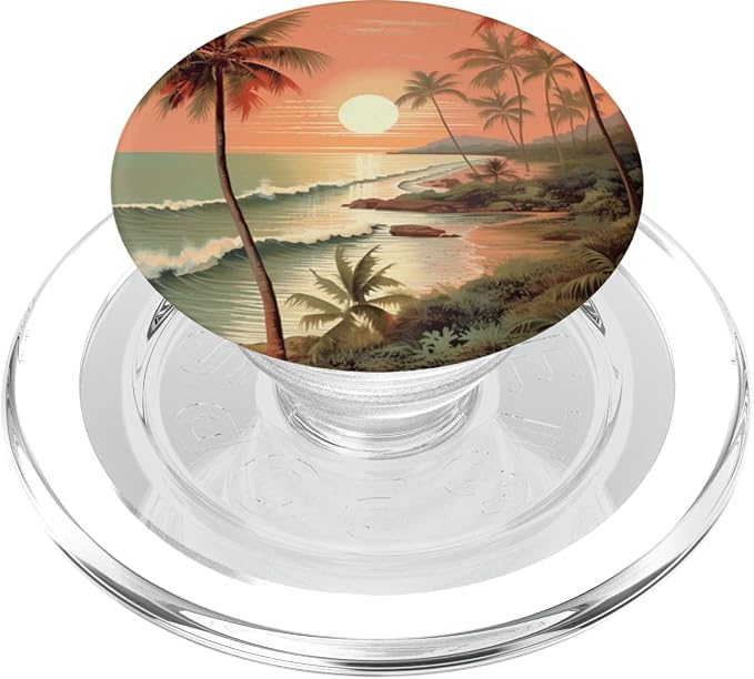Tropical Sunset Palm Tree Beach Waves Ocean PopSockets PopGrip for MagSafe