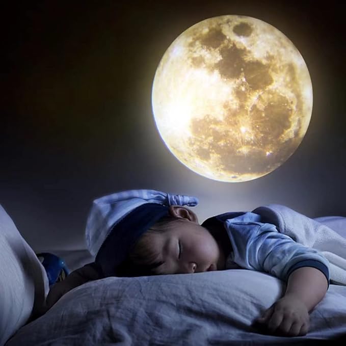 BODLYL Non-Fade Moon Projector Night Light, USB Powered Moon Lamp Romantic Atmosphere Night Light Projector for Bedroomr, Gift for Kids Moon Lover Couples Selfie Wall Ceiling Decor with 3 Colors