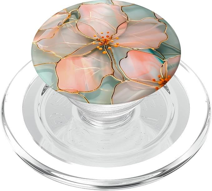 Pink and Coral Blossoms in Stained Glass Style A Floral PopSockets PopGrip for MagSafe