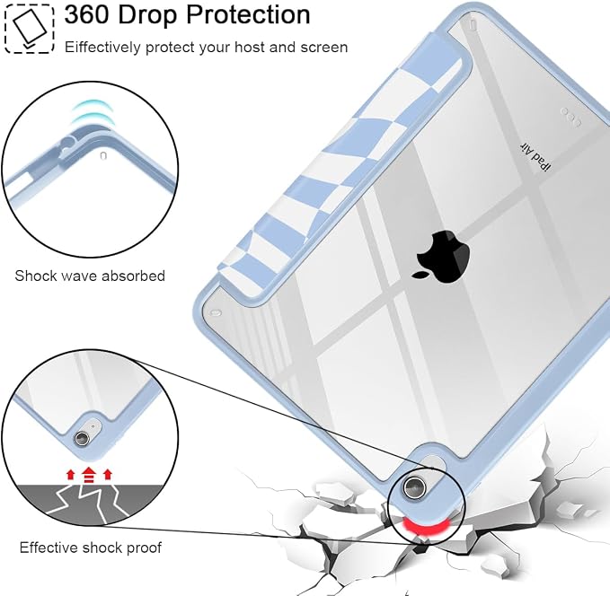 Mektron Case for 2026 iPad Air 11 inch M4 8th (M3 2025 7th /M2 2024 6th) Compatible with iPad Air 10.9 (2022 5th Gen /2020 4th Gen) Shockproof Clear Shell Blue Bows &amp Flowers