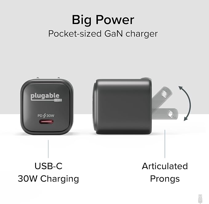 Plugable GaN USB C Black Charger Block with Thunderbolt 3 Cable Bundle