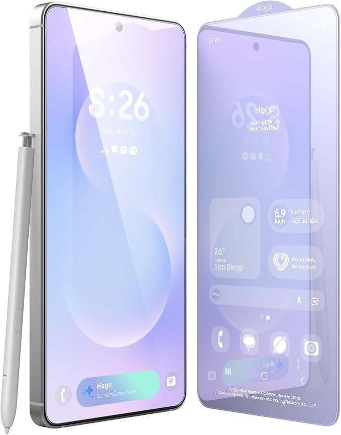 elago Tempered Glass+ Screen Protector for Samsung Galaxy S26 | Case Friendly 9H Surface Hardness Anti-Fingerprint Shatter-Proof Scratch Protection Bubble-Free