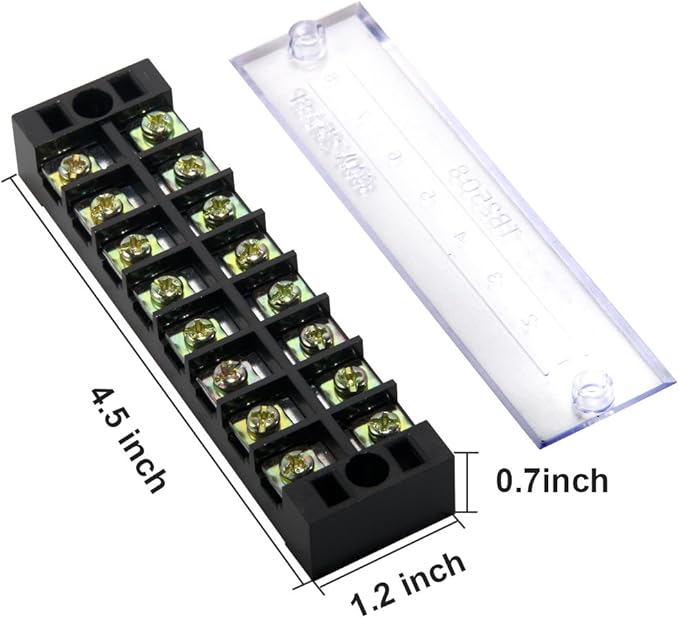 MILAPEAK Terminal Block and Strip - 4 pcs 8 Positions 600V 25A Dual Row Screw Terminals Strip with Cover + 8 pcs 400V 25A 8 Positions Pre-Insulated Terminal Barrier Jumper Strips Black & Red
