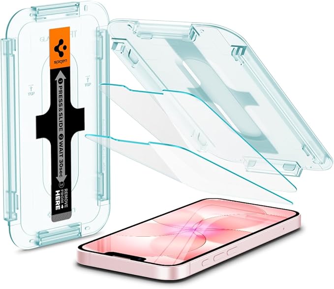Spigen GlasTR EZ FIT Screen Protector for iPhone 17e 16e 14 13 Pro 13 | 9H+ tempered glass Scratch resistance auto-align tray Notch design 100% clarity Original touch Case-friendly 2 Pack