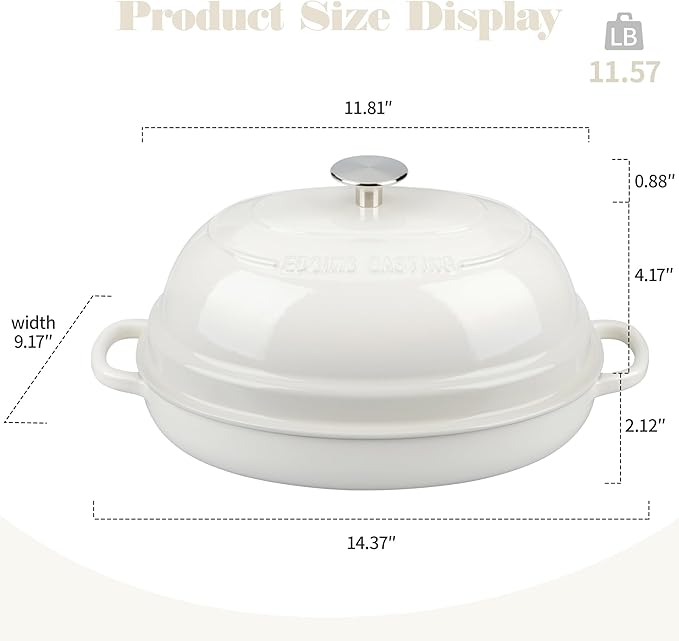 EDGING CASTING Enameled Oval Cast Iron Dutch Oven Pot with Lid, Bread Dutch Oven for Sourdough Bread Baking, Dutch Oven Bread, Bread Oven, 6QT, White