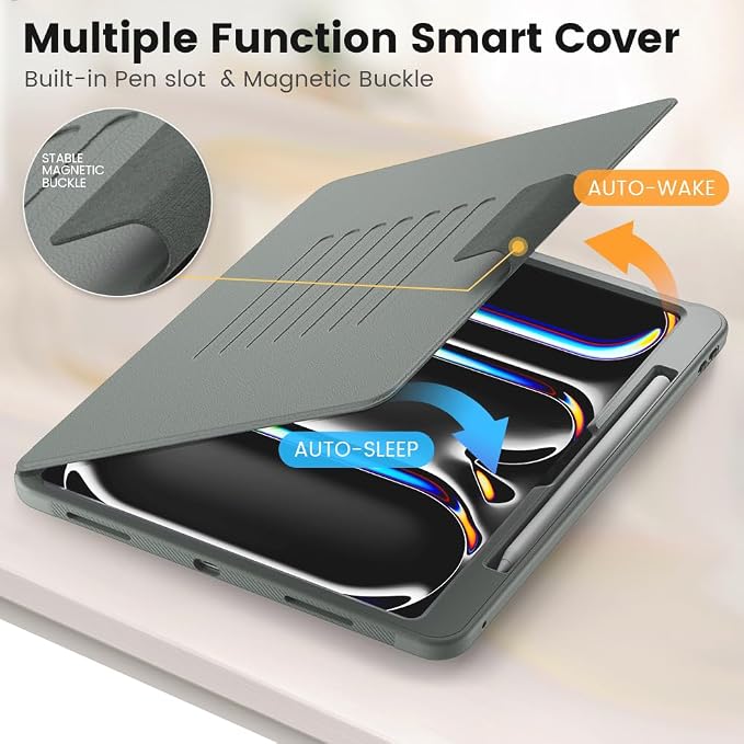 for iPad Pro 11 inch Protective Case M5 2025/M4 2024: Heavy Duty Shockproof Case with Pencil Holder - 360°Rotating Handle/Stand - Screen Protector - Shoulder Strap Black/Sky Blue