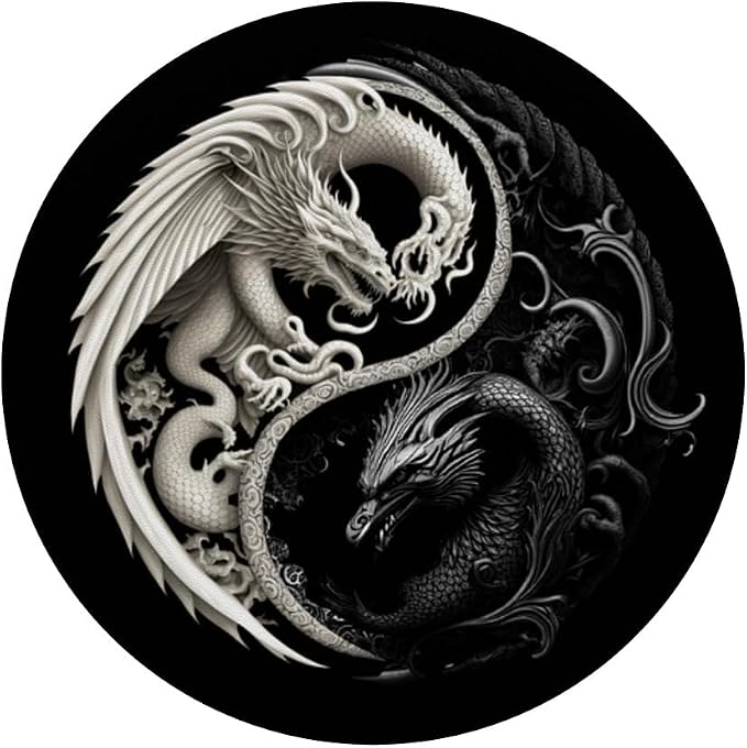 Aesthetic Illustration Art Dragon Black And White Yin Yang PopSockets Standard PopGrip