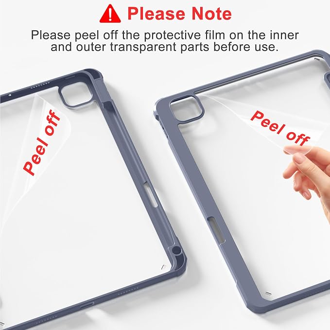 Clear Case for iPad Pro 12.9 inch 6th/5th/4th/3rd Gen 2022/2021/2020/2018 with Pencil Holder Lightweight Shockproof Trifold Stand Transparent Acrylic Back Cover Auto Wake/Sleep Black