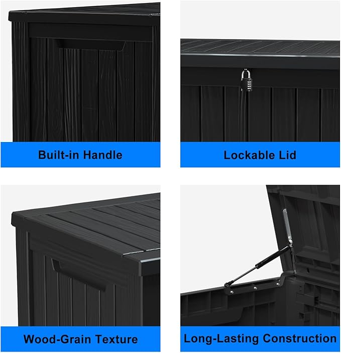 Vixzen 150 Gallon Resin Deck Box, Lockable Outdoor Storage Box for Patio Cushions Storage Furniture,Garden Tools, Pool Supplies, Weatherproof and UV Resistant- Black