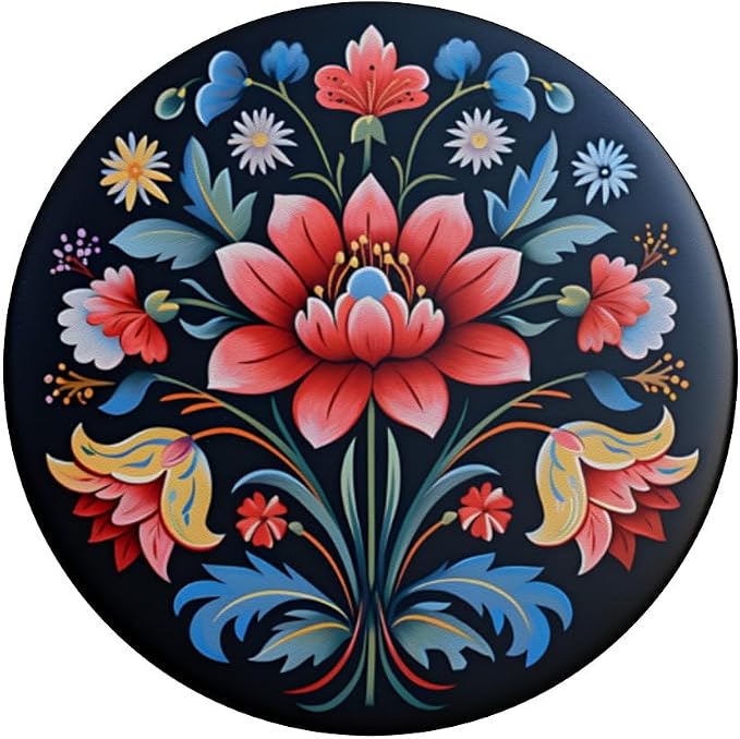 Norwegian Rosemaling Flower Rose PopSockets PopGrip for MagSafe