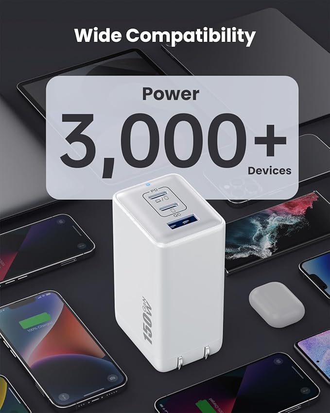 150W USB C Charger Block,GaN III Compact Foldable Wall Charger 3 Port Fast Charging Station,PD QC PPS Portable USB C Hub 100W Laptop Adapter for MacBook Pro/Air,iPad,iPhone 16/Pro,Galaxy S24,Dell etc