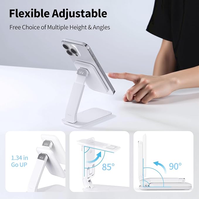 iWALK Magnetic Cell Phone Stand for Desk Angle and Height Adjustable Mobile Phone Holder Foldable Magnet Stand for iPhone 17 16 15 14 13 12 Pro Max and iPad Cell Phone Holder for Samsung Black