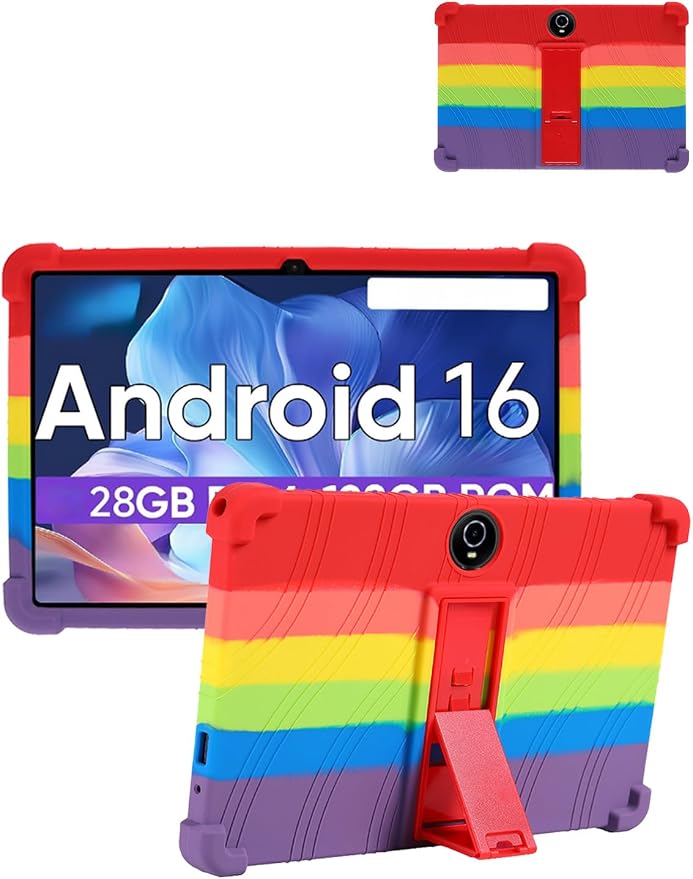 for WXUNJA PTB 2025 (11 Inch) Android 16 Tablet Protective case Shockproof Lightweight Silicone Protective Cover with Stand Child-Friendly Protection Easy to Clean Design Rainbow.