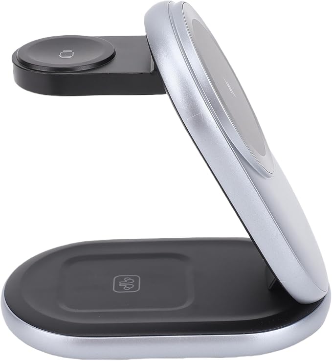 15W Fast Table Charger Magnetic Wireless Charging Dock 3 in 1 Stand Organizer for Phone Clock Headphones Space Saving Collapsible Design