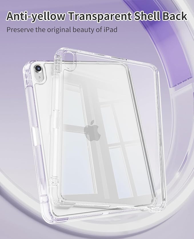 Case for iPad Air 11 M4/M3/M2 &amp iPad Air 5th/4th Gen 10.9-Black | For iPad Air 11 2026/2025/2024 &amp Air 10.9 2022/2020 2-in-1 Removable Transparent Back with Pencil Holder Auto Sleep/Wake