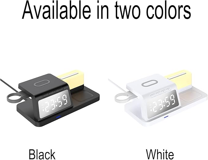 FJHBL Multi-Functional Wireless Charger with Clock -HT309(Black), Alarm, Color-Switchable Night Light, 15W Wireless Charging, Compatible with Almost All Qi-Enabled Phones, Watches, and Earbuds.