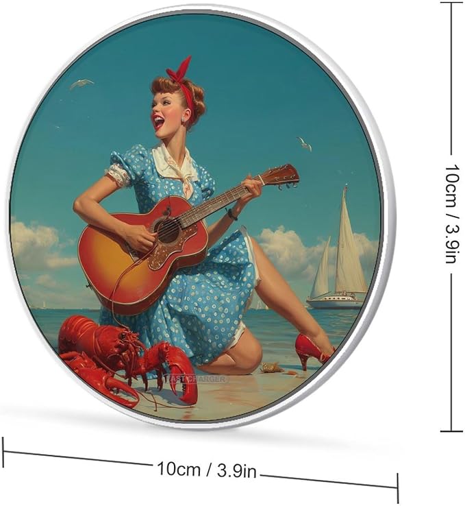 Lobster Beach Woman Guitar Wireless Charger SlimWireless Charging Pad Anti-Slip Charger Mat for Men Women