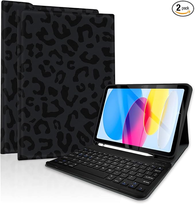 for Bluetooth Keyboard for iPad 10th Gen 10.9 inch (2022) case (A16) 11th / 10th Gen Case 11'' (2025) with 7-Color Backlights Pencil Holder Detachable Rechargeable - Black Cow