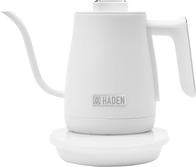 Haden 0.6-Liter Stainless Steel Electric Kettle, Gooseneck Hot Water Kettle with 360-Degree Base and Auto Shutoff, Ivory & Chrome
