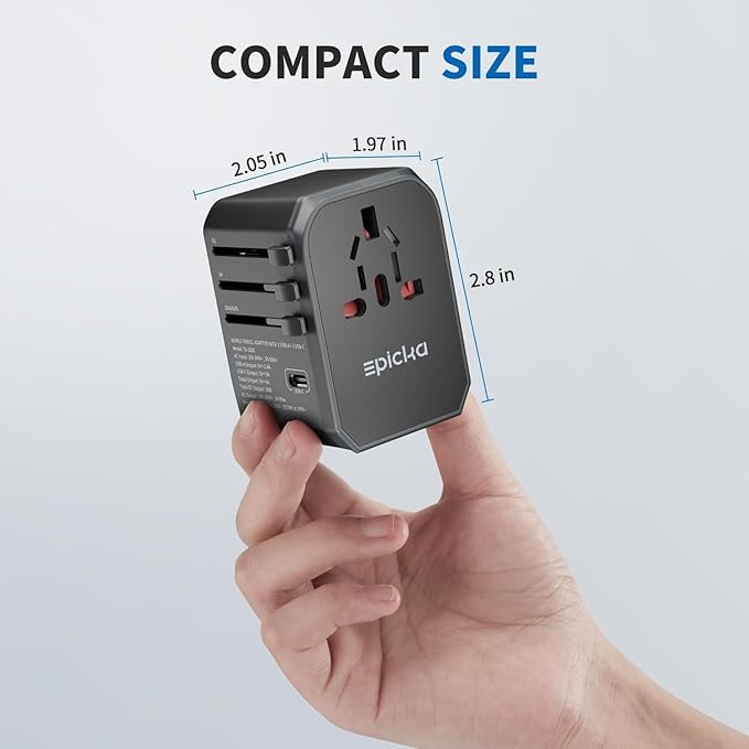 EPICKA Universal Travel Adapter, International Power Adapter with 2 USB-A & 3 USB-C Ports Wall Charger - Worldwide Travel Essentials, European Travel Plug Adapter for UK/US/AU (TA-105C, Black)