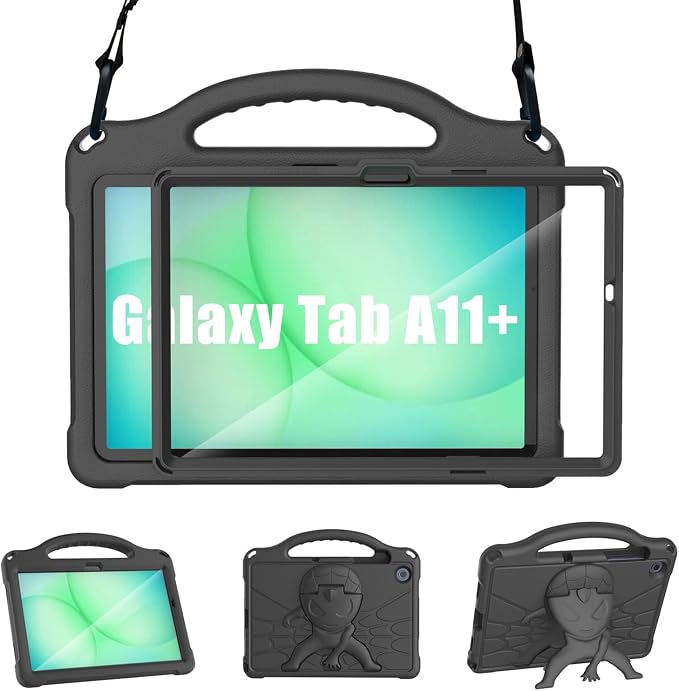Kids Case for Samsung Galaxy Tab A11 Plus 2026 /A9 Plus 2023 11 inch Tablet | Sanyetral Galaxy Tab A11+/A9+ Case with Screen Protector Shockproof Handle Stand Protective Cover with Shoulder Strap -Bl