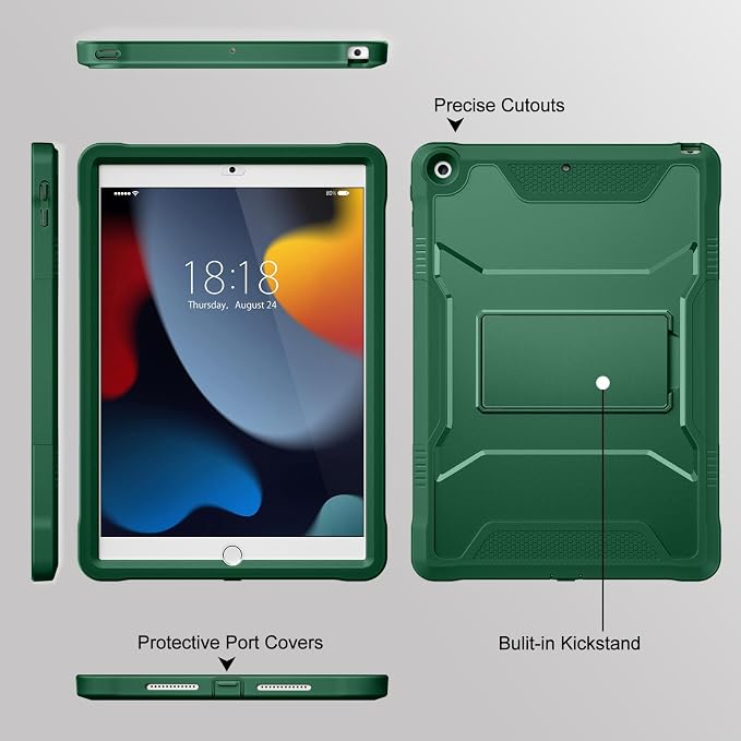 DTTO Case for for iPad 9th/8th/7th Generation 10.2-inch Black | Durable Shockproof Protective Cover Built-in Screen Protector &amp Kickstand Corner Protection