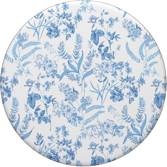 Blue &amp White Toile French Pattern Cute Flowers Botanical PopSockets Adhesive PopGrip