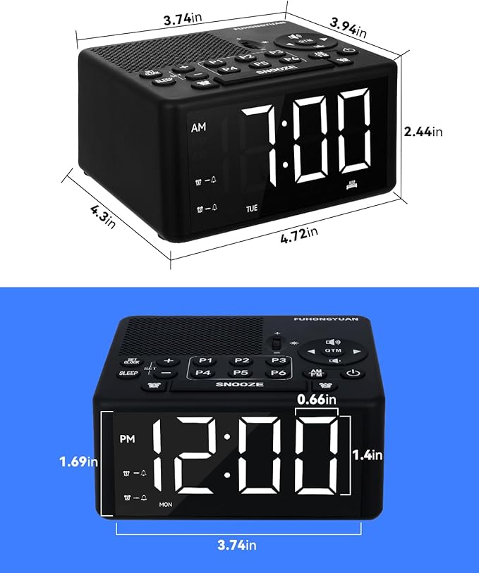 Digital Alarm Clock Radio with AM/FM Radio, Presets, Scan, Dual Weekday/Weekend Alarms, Snooze, Sleep Timer and Dimmable White LED Display for Bedroom, Living Rooms, Kitchens, Offices, etc (White)