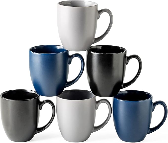 AmorArc 16oz Coffee Mugs Set of 6, Large Ceramic Coffee Mugs for Man, Woman, Dad, Mom, Modern Coffee Mugs Set with handle for Tea/Latte/Cappuccino/Milk/Cocoa. Dishwasher&Microwave Safe, Multi