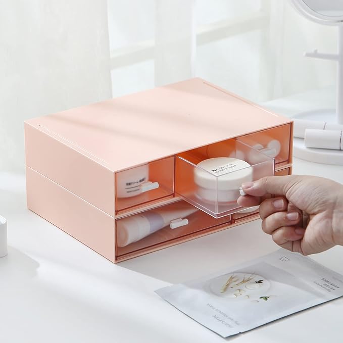 Desk Organizer with 6 Drawers, Makeup Organizer, Plastic Makeup Storage, Cosmetic Storage Organizer, Desk Storage Box, Bathroom Organization Boxes, Desktop Storage Box(Pink)