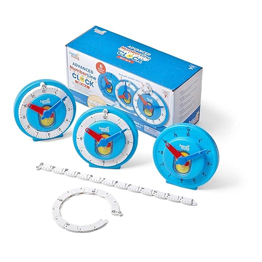 Hand2Mind Advanced NumberLine Teaching Clock - Telling Time & Elapsed Time Learning for Kids, Set of 6