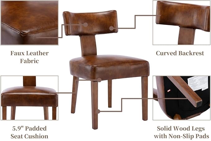 Set of 4 PU Leather Upholstered Side Chairs, Modern Kitchen Armless Parson Chairs Solid Wood Dining Chairs, Brown