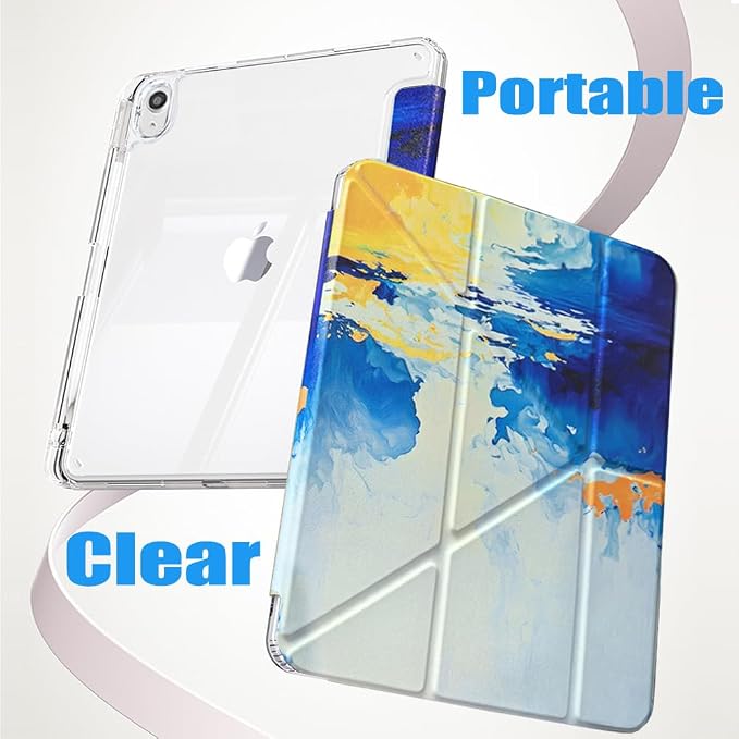 Slim Case for iPad Air 11 M4/M3/M2 &amp 10.9 5th/4th Gen Aqua Blue | Pencil Holder Multi-Angle Y Fold Stand Clear Acrylic Cute Cover Auto Wake-Sleep 2026/2025/2024/2022/2020