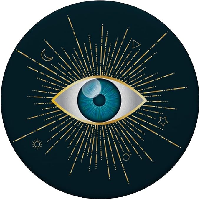 Yellow &amp Aqua Blue Evil Eye Sun Moon &amp Star Teal Nazar Mati PopSockets Adhesive PopGrip