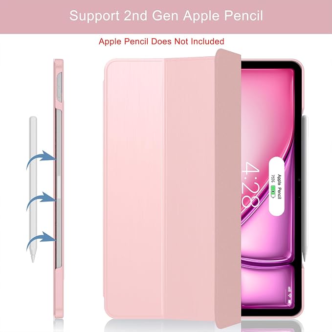 Soke Case for iPad Air 13 Inch (M3/M2) 2025/2024iPad Pro 12.9 2022 2021(6th 5th Generation) - [Slim Trifold Stand + Auto Wake/Sleep]Protective Hard PC Back Cover (Black)