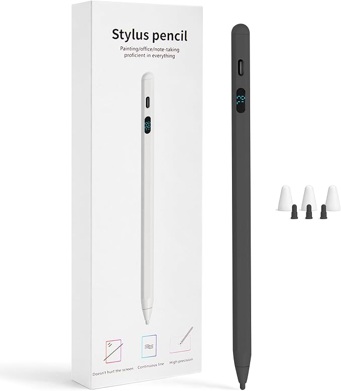 LED Battery Display Stylus Pen Dual Modes Fast Charge Universal Active Digital Pencil for iPad iPhone Samsung Android &lt2ms Low Latency Tilt Sensitivity for Drawing Note Taking No Bluetooth Styl