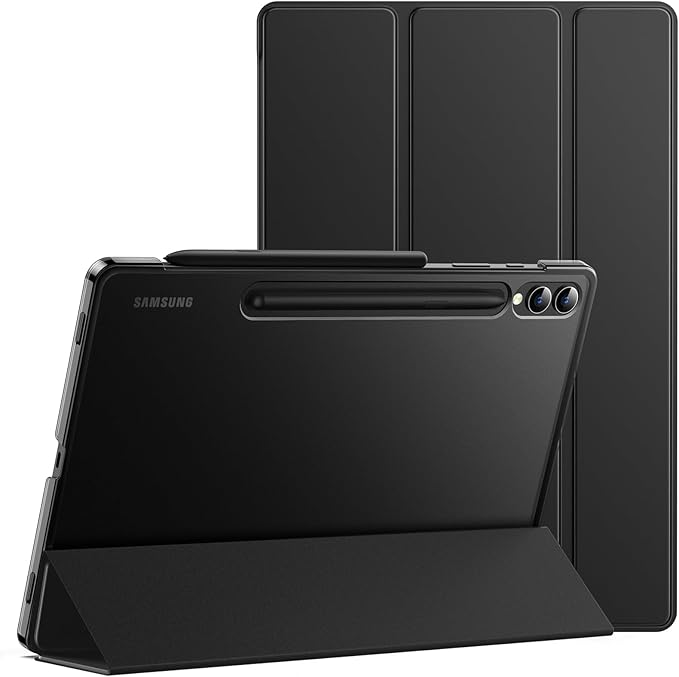 JETech Case for Samsung Galaxy Tab S10 Plus/Tab S9 Plus 12.4-Inch Translucent Back Tri-Fold Stand Protective Tablet Cover Support S Pen Charging Auto Wake/Sleep (Black)